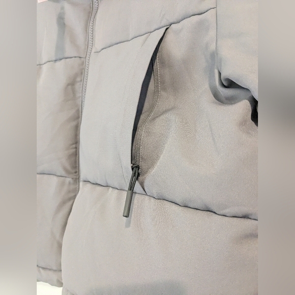 Gymshark Grey Oversized Cropped High Neck Full Zip Canvas Puffer Jacket - Picture 8 of 12